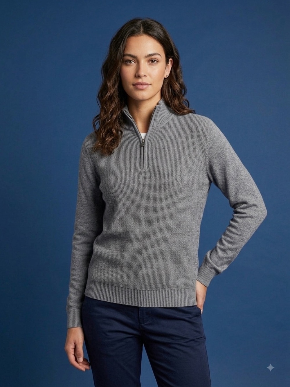 Michael Kors Gray Half-Zip Textured Knit Sweater